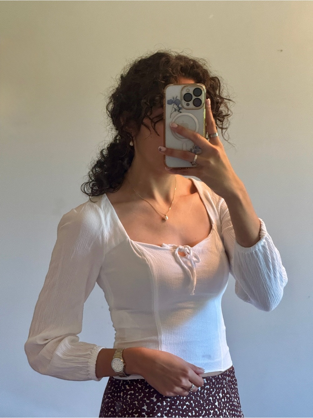 Kookaï White Square-Neck Long Sleeve Top